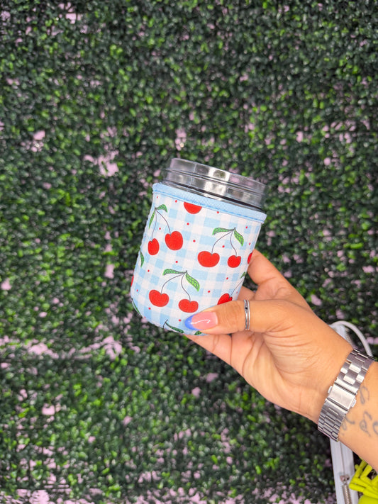 Cherry Gingham Cup Sleeve – 16 oz Iced Coffee Cozy