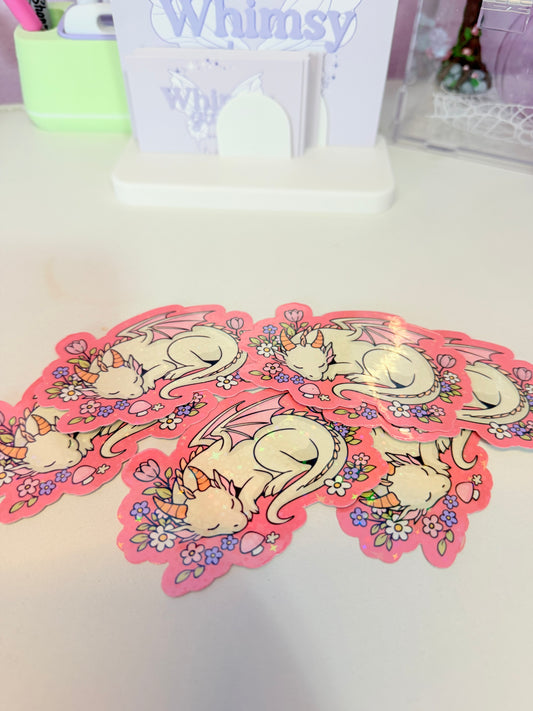 Sleeping White Dragon Holographic Sticker