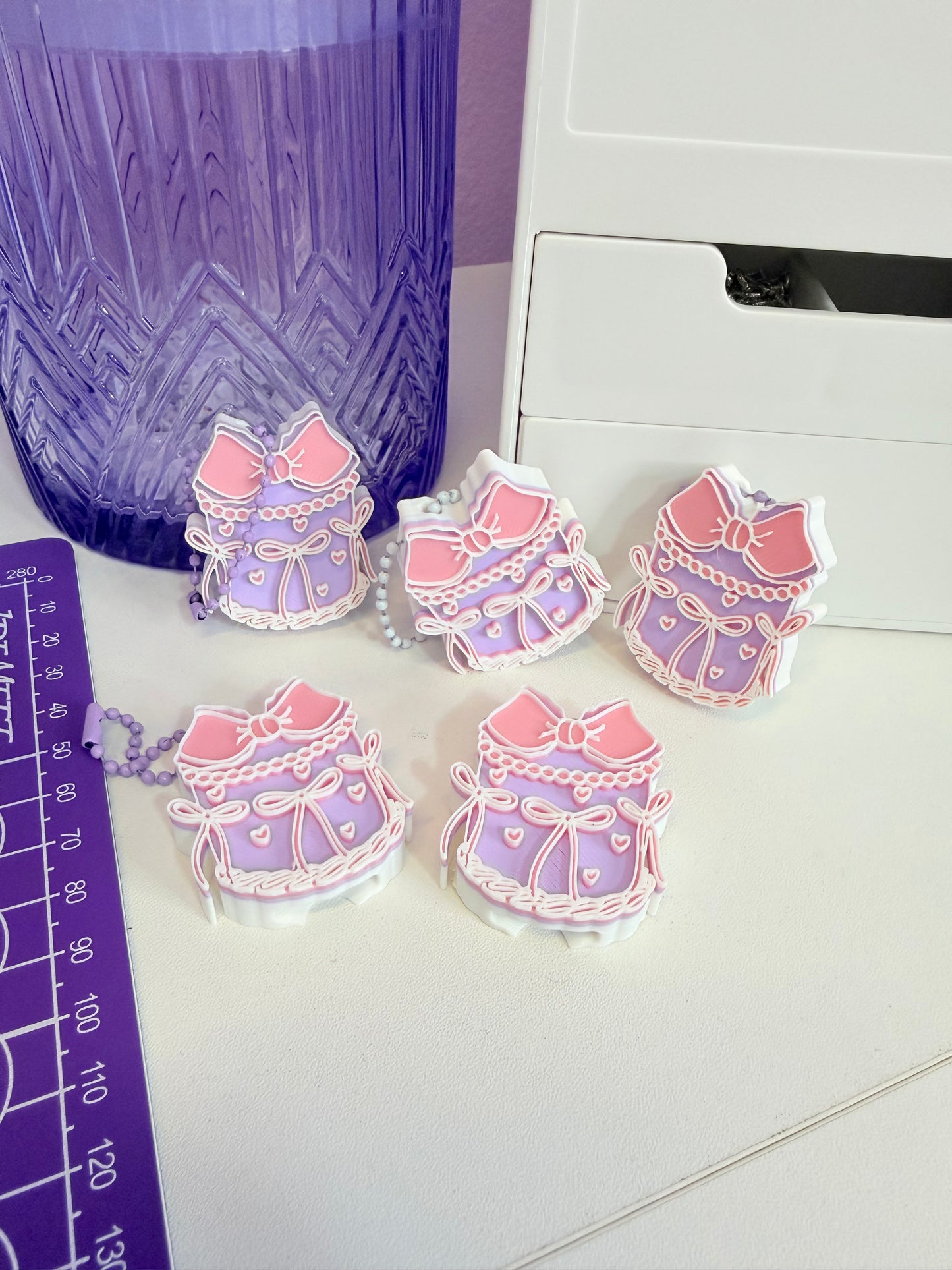 Lavender Coquette Cake Can Opener Keychain