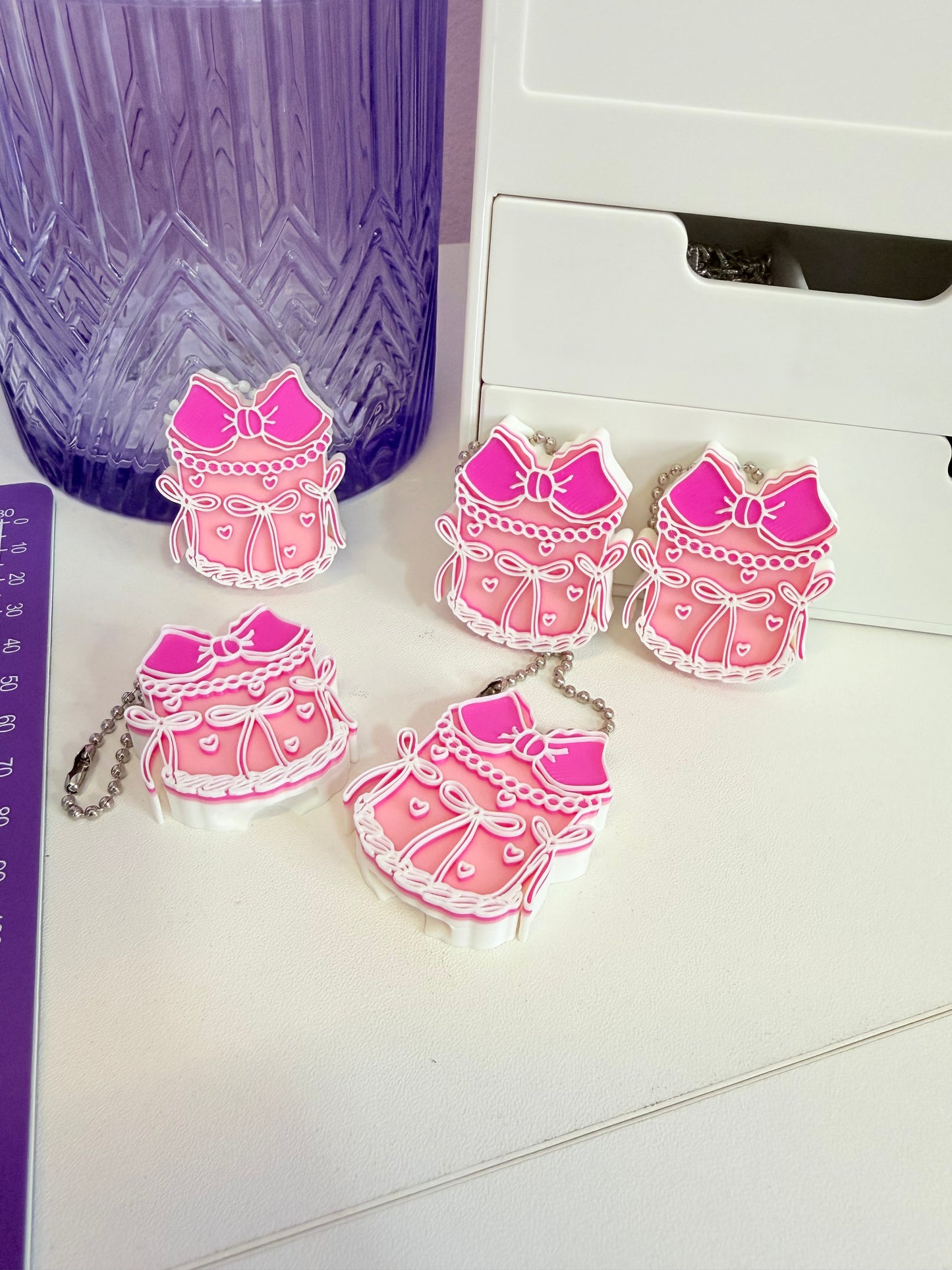 Pink Coquette Cake Can Opener Keychain