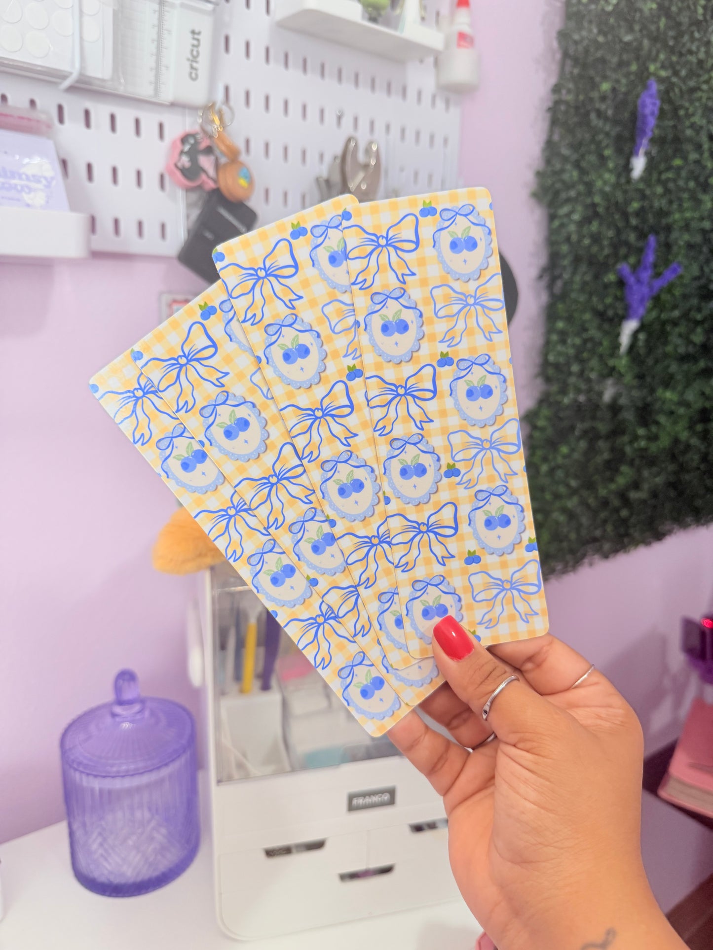 Blueberry Yellow Gingham Bookmark