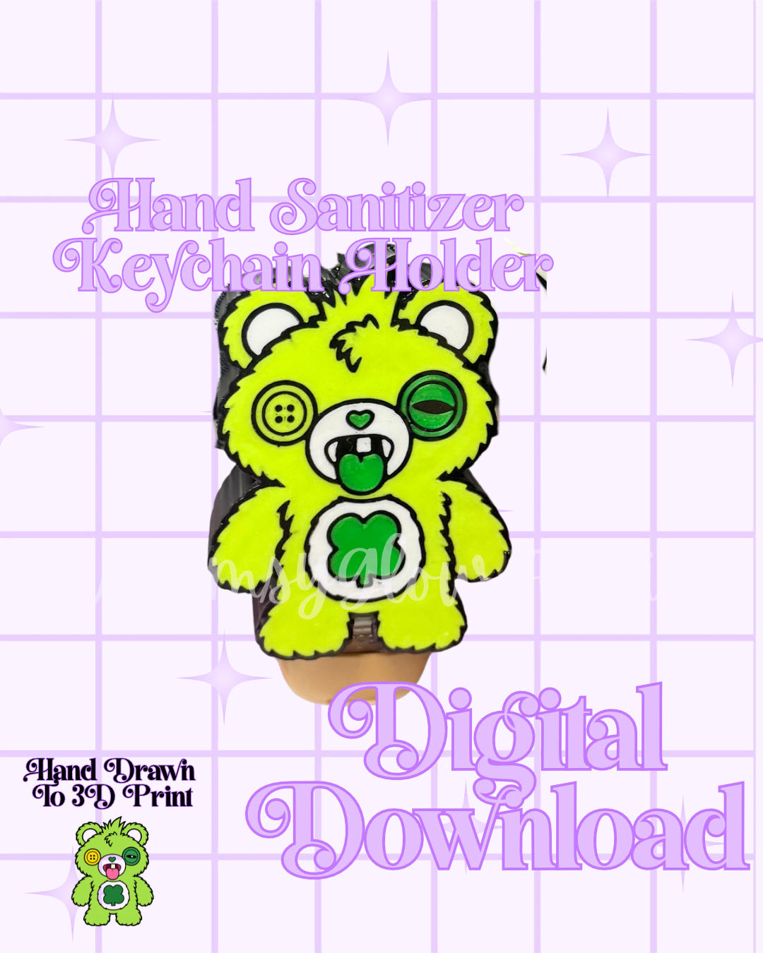 Green Ugly Bear BBW Hand Sanitizer Keychain Holder STL FILE