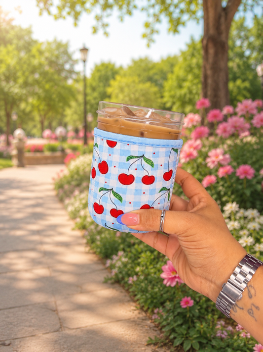 Cherry Gingham Cup Sleeve – 16 oz Iced Coffee Cozy