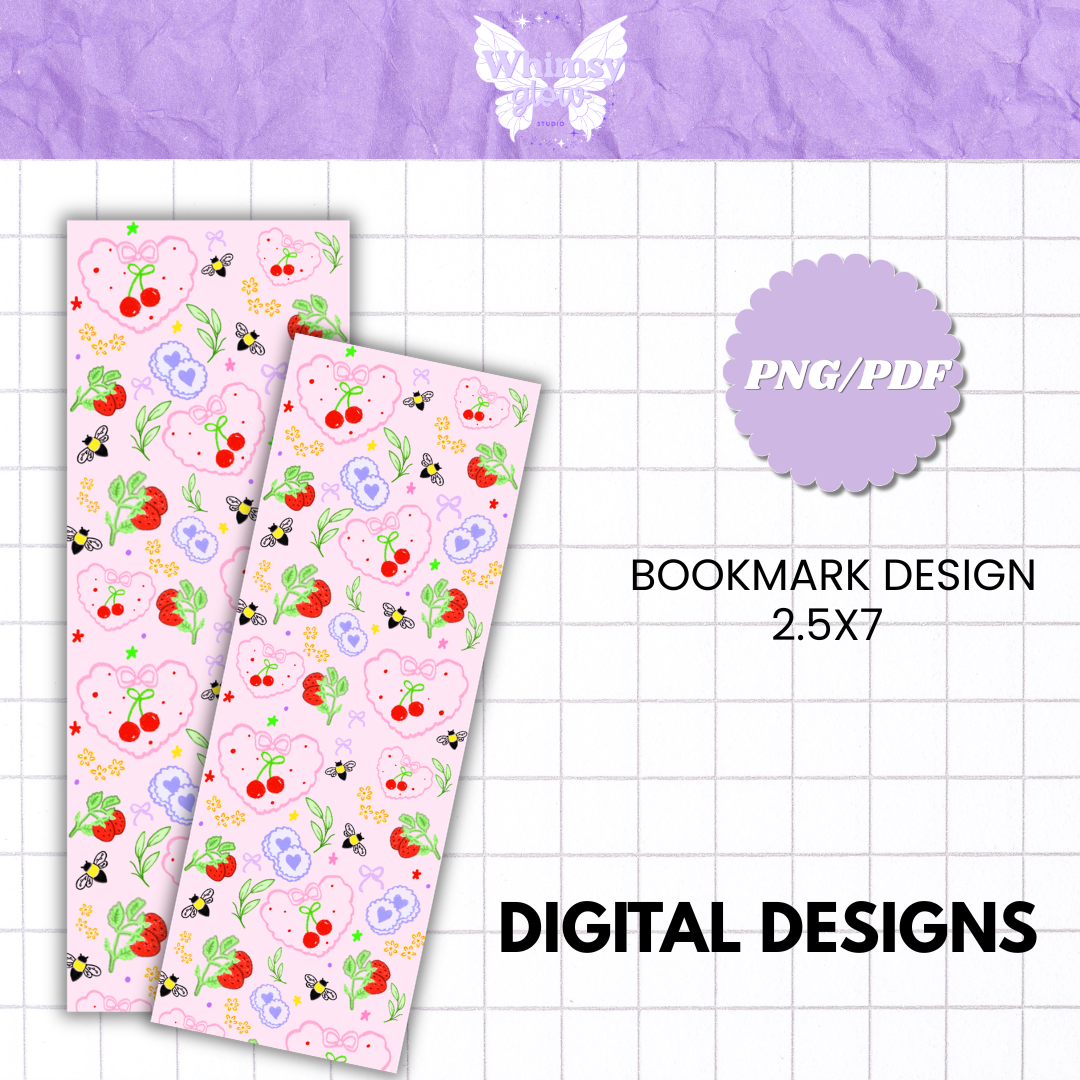 Bees, Berries & Cherries Bookmark | Printable Digital Bookmark