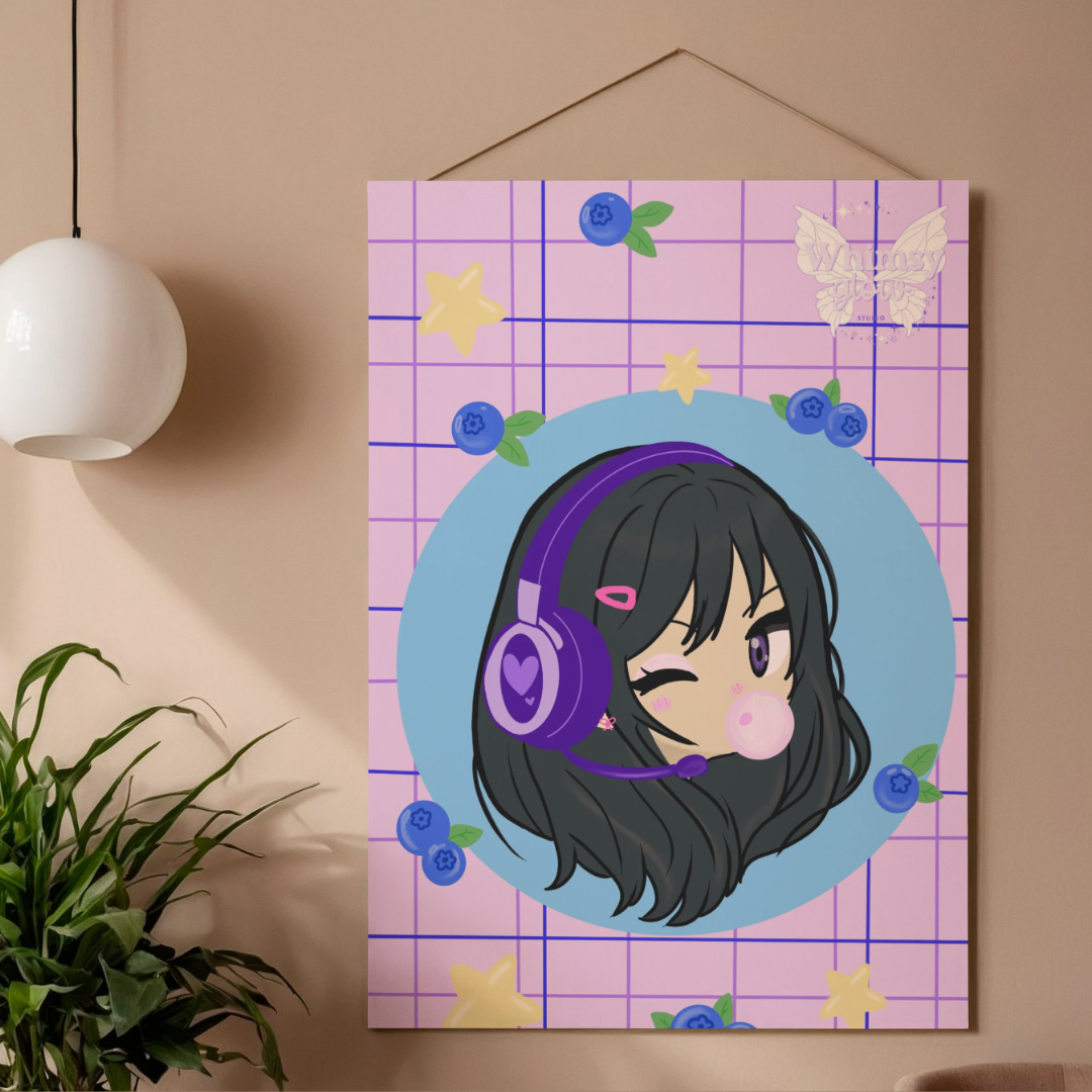 Gamer Girl Digital Art Print | Purple Headset Wall Art | Cozy Gaming Room Decor | Instant Download PNG & PDF