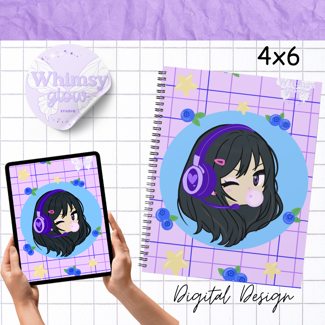 Gamer Girl Digital Art Print | Purple Headset Wall Art | Cozy Gaming Room Decor | Instant Download PNG & PDF