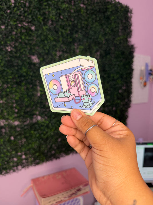 Cute Frog Gaming PC Sticker | Kawaii Gamer Desk Setup Decal | Cozy Frog Computer Sticker