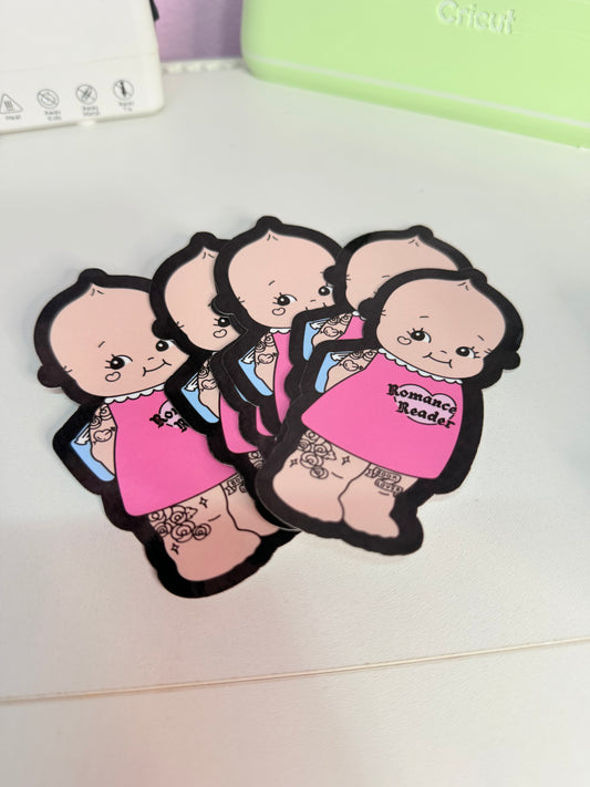 Kewpie Romance Reader Sticker | Cute Book Lover Gift