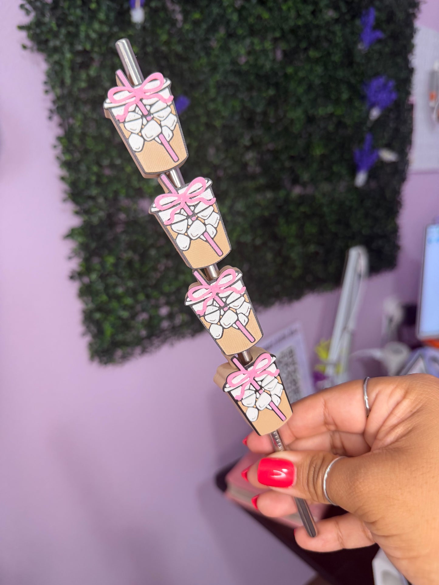 Pink Bow Iced Coffee Straw Topper – Coquette Drink Accessory