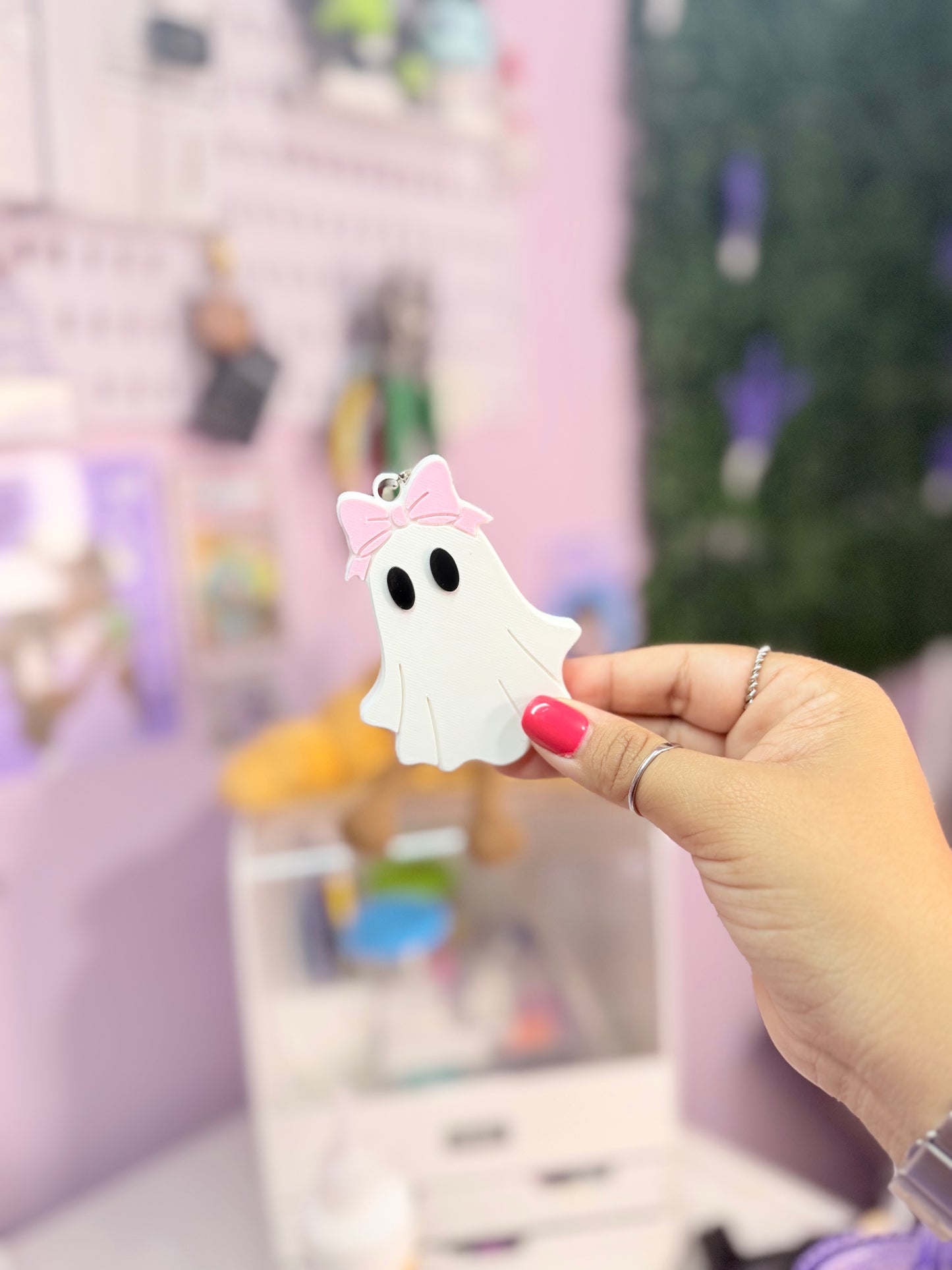Pink Bow Ghost Can Opener Keychain