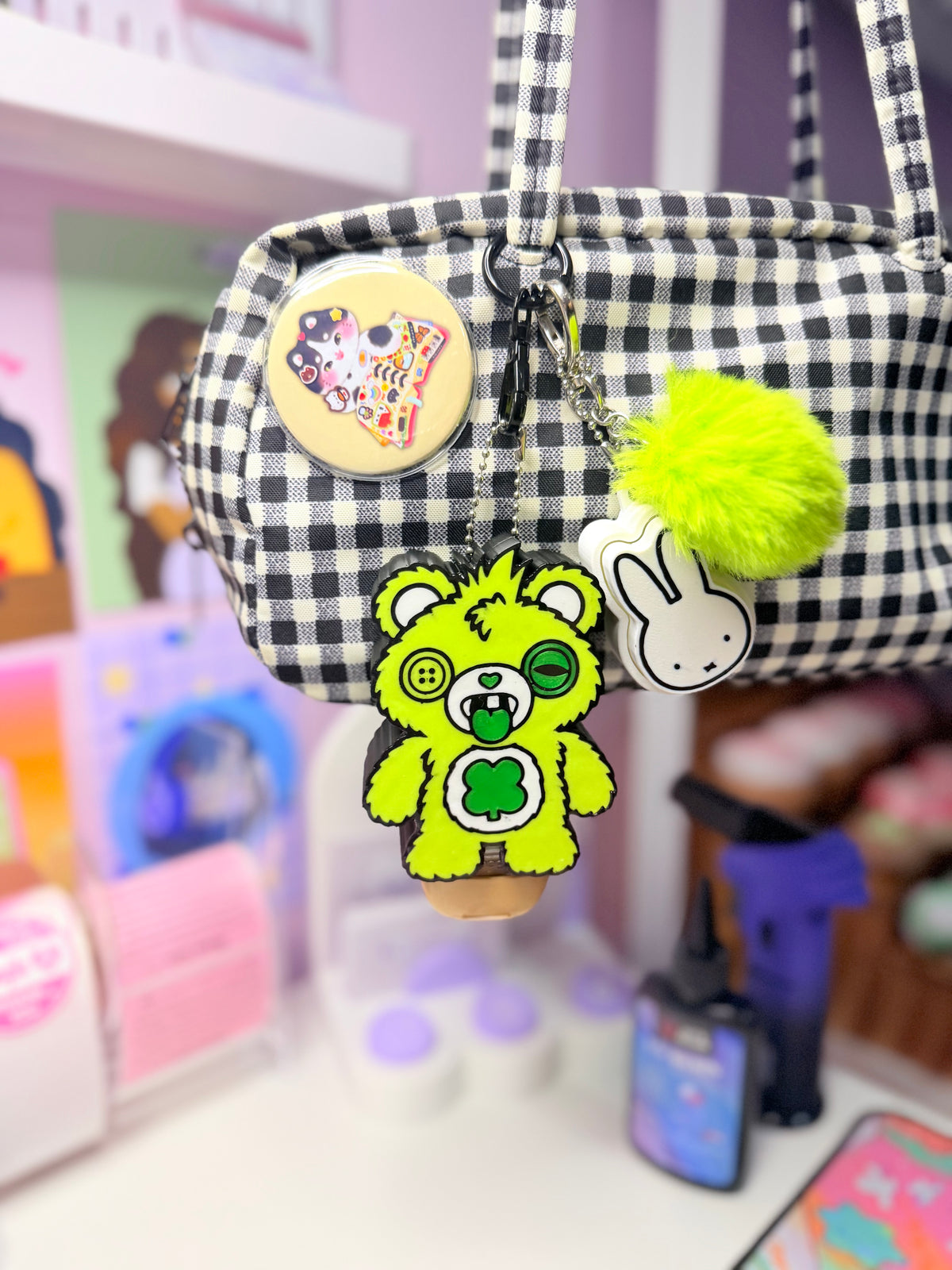 Ugly Green Bear BBw Hand Sanitizer Keychain Holder
