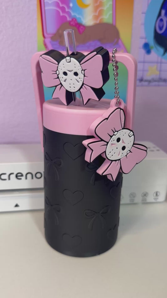 Pink Bow Can Holder Bundle | Can Cooler + Can Opener + Straw Topper